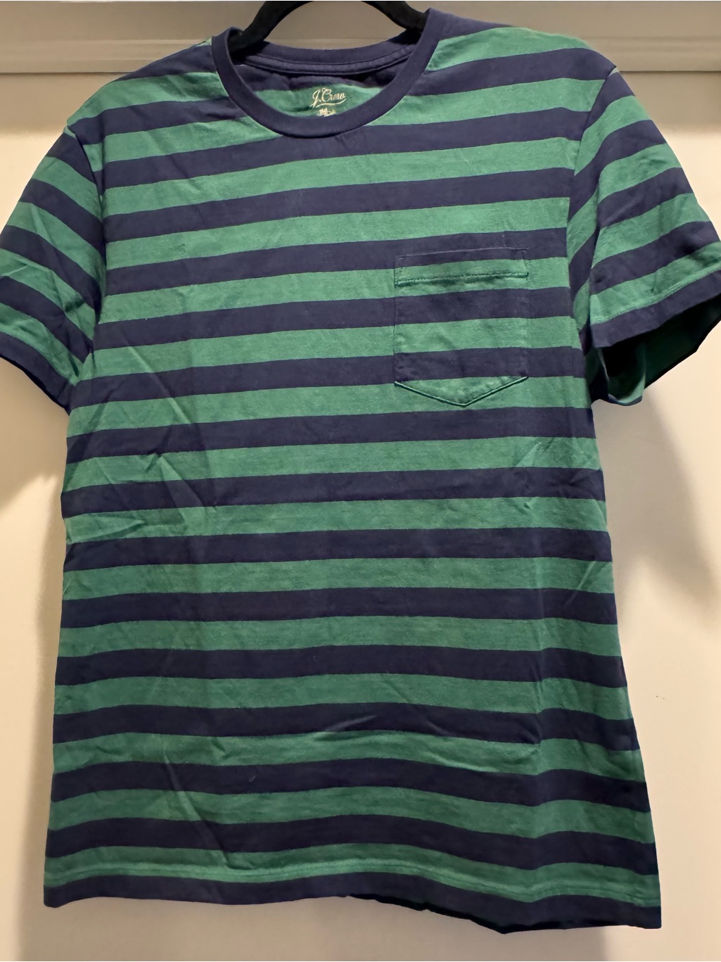 J. Crew Green & Navy Striped Pocket Tee
